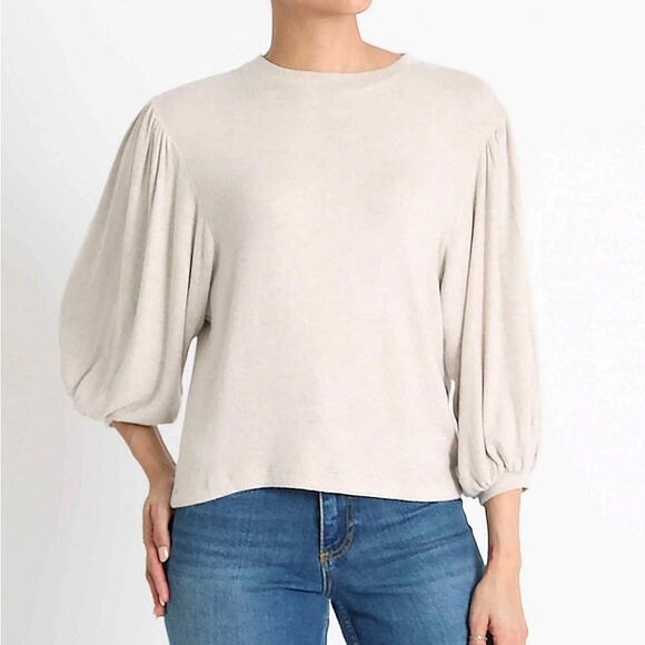 MAGASCHONI Oatmeal Heather Viscose Blend Blouson Sleeve Brushed Jersey Sweater-M - Picture 1 of 9